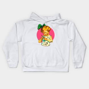 Girl soiled with paint. Colorful vintage drawing Kids Hoodie